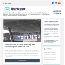 Latest News From Barbour Product Search: Soffit Panels, Barrier Fencing and Screening for Network Rail| High five of INCA shortlistings for Aliva UK